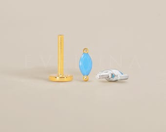 FLAT BACK: Turquoise Marquise Flat Back Labret • Cartilage Stud • Helix Earring • Conch Piercing • Tragus Stud