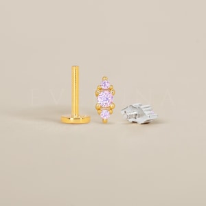 FLAT BACK: Pink Tourmaline Flat Back Labret • Cartilage Stud • Helix Earring • Conch Piercing • Tragus Stud • Birthstone Earrings