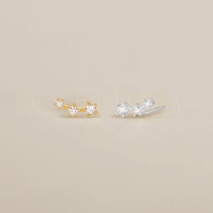 STUDS: Diamond Dainty Climber Stud Earrings • Birthstone Earring • Gift For Her • Ear Climber Earring • Birthstone Jewelry • Minimalist