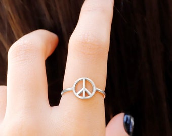Sterling Silver Peace Sign Ring: Dainty Love Jewelry