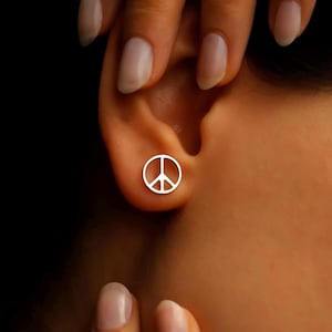 Silver Peace Sign Studs Earrings  • Tiny Sterling Silver Peace Sign Earrings • Peace Jewelry • Love and Dainty Earrings