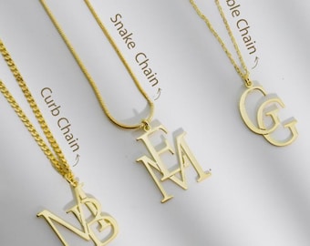 Custom Interlocking Initials Necklace: Silver, Gold or Rose