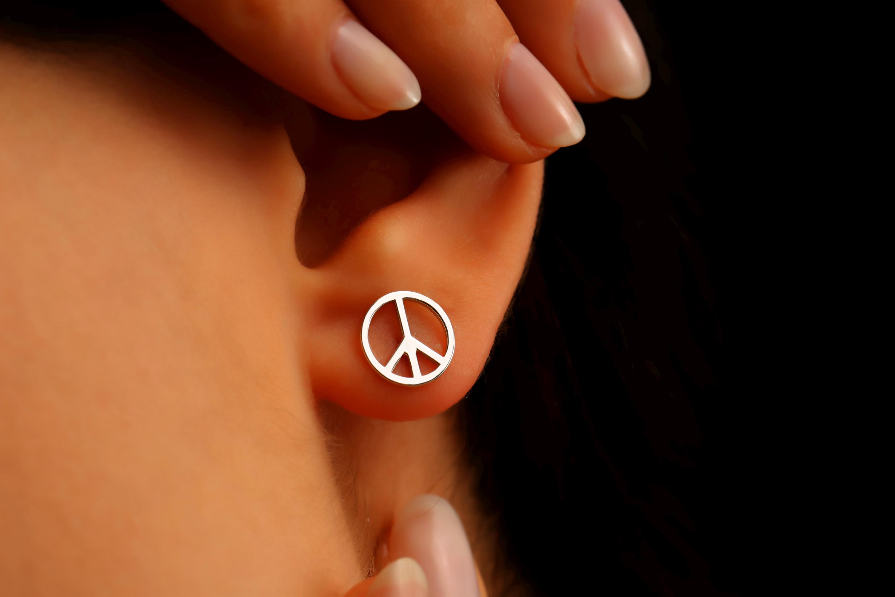 Earring Signs Sterling Silver Peace Sign Stud Earrings: Dainty Love Jewelry - Etsy