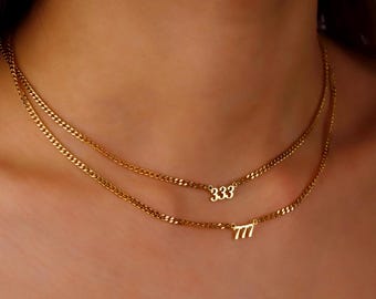Sterling Silver Angel Number Necklace: Lucky Date Curb Chain