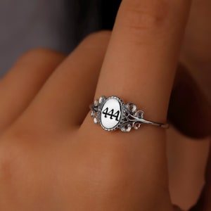 Personalized Angel Number Signet Ring, Gothic Sterling Silver Jewelry