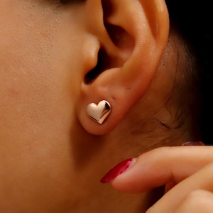 Puff Heart Charm Stud Earrings by SilverGoldandRose • Romantic Coquette Jewelry • Minimalist Earrings • Anniversary Gift