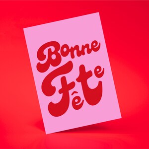 Bonne Fête カード、フランスの誕生日カード、スタイリッシュな誕生日カード、ピンクの文房具、誕生日のグリーティング カード、フランスのお祝いカード
