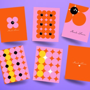 Herz wunderliche Spaß-Karten-Set, Digitaldruck, Spaß Grußkarten-Set, bedruckbares Briefpapier, All-Occasion-Karte, Grußkarten, orange Blumen
