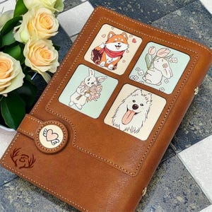 Leather A6 Travel Notebook, Leather Sketchbook, Cute Animal Journal, Loose Leaf A6 Notebook, Customized Journal