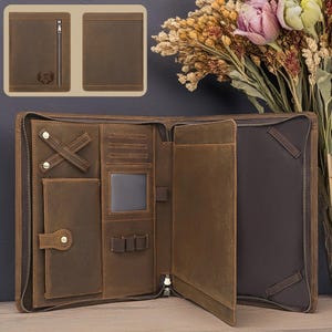 Porte-documents en cuir, Sacoche pour ordinateur en cuir personnalisée, Porte-documents femme/homme, Porte-documents pour documents, Sac de voyage