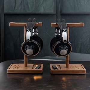 Personalized Wood Headphone Holder, Headphone Stand, Music Lover Gift, Desktop Organizer, Gift for Men, Handcrafted Wooden