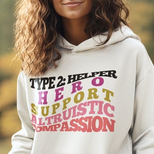 Enneagramm Typ 2: Helfer Hoodie | Kurve Rosa Pullover | Retro Vintage Persönlichkeit Pullover | Held, Support, altruistisch, Mitgefühl Sweatshirt