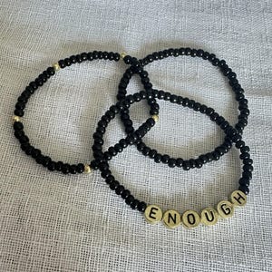 Personalized Black Beaded Stretch Bracelet: Set of 3, Bulk Ordering, Friendship, Mantra Style, Custom Word Choice