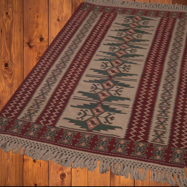 Vintage Turkish handmade rug kilim vegetarian dye organic wool kilim hand-knotted Anatolian tribal rug kilim Mesopotamian kilim