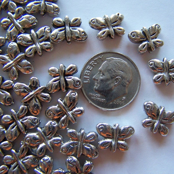 25 Silver tone Metal Butterfly Beads- NF- B26a