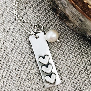 Silver Love Stack Charm Necklace For Women Custom Hearts Necklace For Wife Personalized Mothers Day Gift Anniversary, Birthday Gift image 2