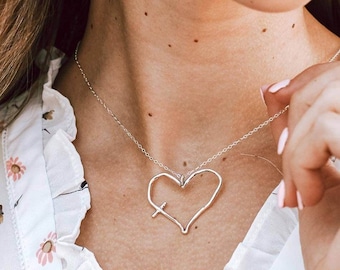 Collier Sa Parole Dans Mon Coeur | Bijoux coeur pour femme | Collier croix, cadeau religieux | Cadeau de Saint-Valentin pour femme, fiancée, petite amie