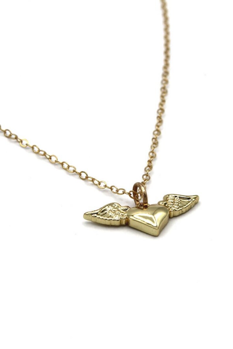 Gold-Filled Memorial Necklace, 14K Heart and Angel Wings Jewelry, Remembrance Keepsake, Grief and Sympathy Gift, Loss of Loved One Necklace image 3