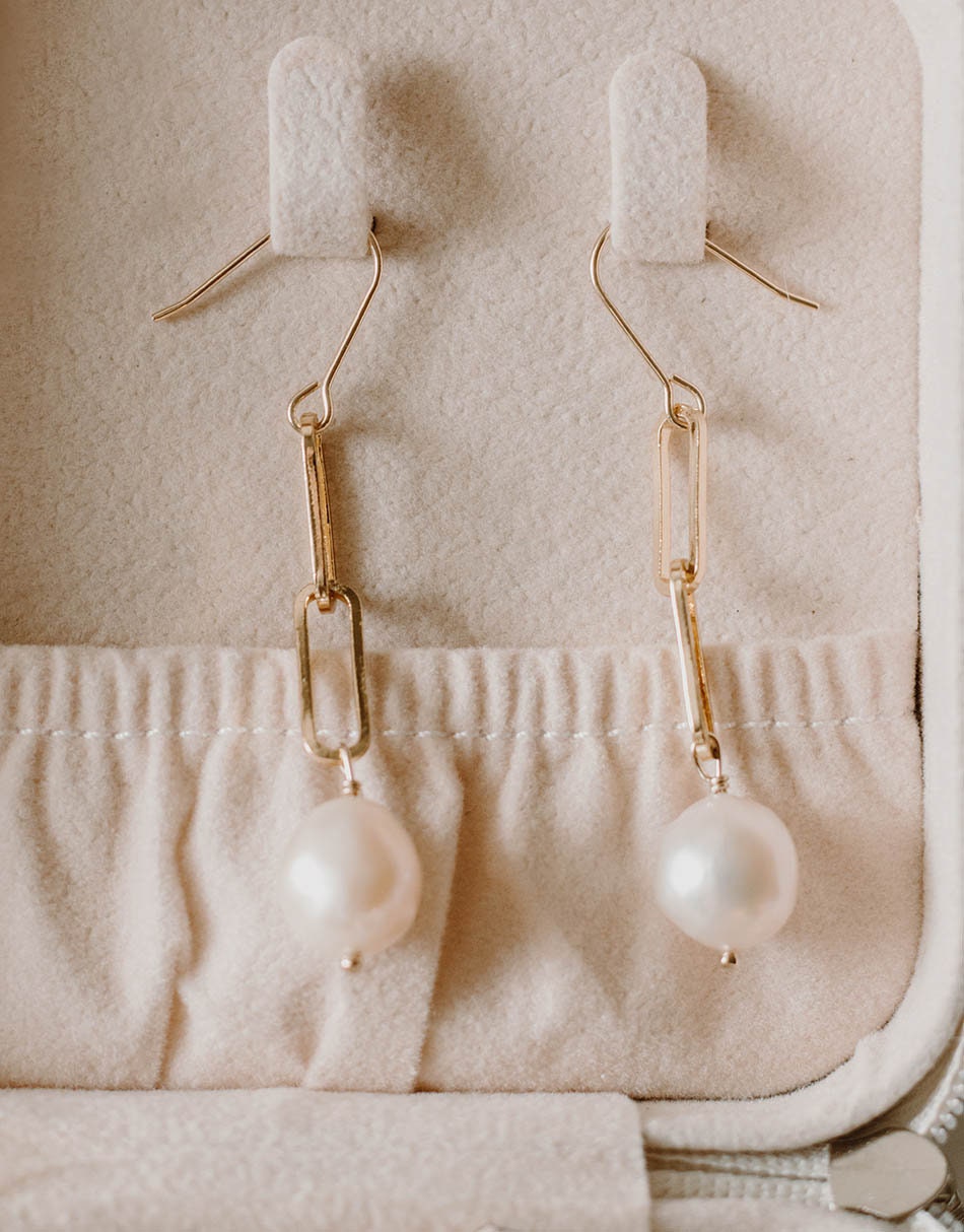 Paperclip Baroque Pearl Earrings in Silver, Gold, Bridal