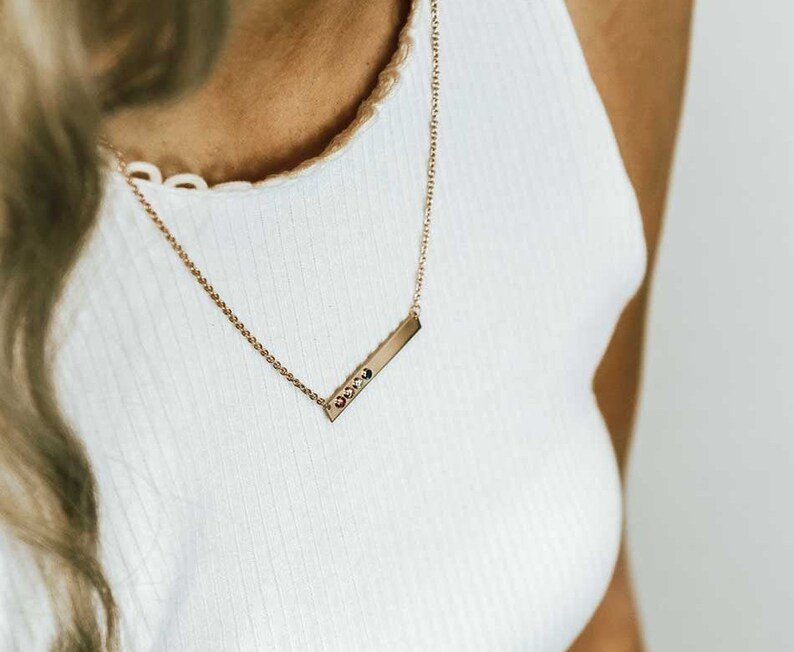 Rose Gold Birthstone Rectangle Bar Necklace