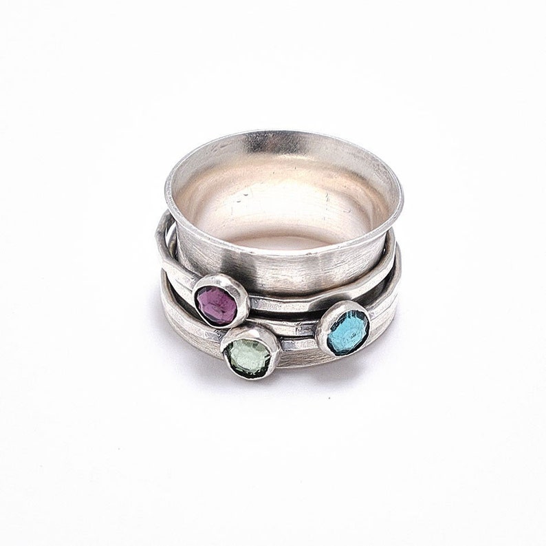 Spinner Ring Sterling Silver For Mom, Kids Birthstone Ring For Mom, Custom Mother's Day Gift For Mom, Fidget Ring, Thumb Ring For Mom image 1