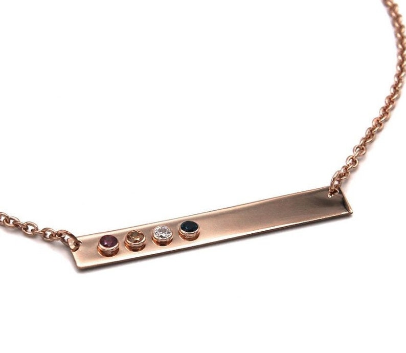 Rose Gold Birthstone Rectangle Bar Necklace