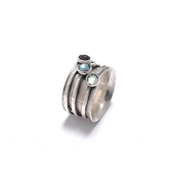 Spinner Ring Sterling Silver For Mom Kids Birthstone Ring For Mom Custom Mother s Day Gift For Mom Fidget Ring Thumb Ring For Mom