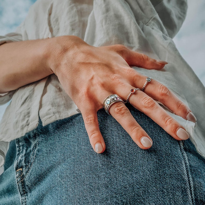 Spinner Ring Sterling Silver For Mom, Kids Birthstone Ring For Mom, Custom Mother's Day Gift For Mom, Fidget Ring, Thumb Ring For Mom image 3