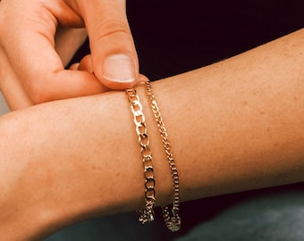 Bracelets remplis d'or pour les femmes - Bracelet à maillons ovales délicats, chaîne gourmette cubaine, bracelet coquelicot, chaîne rectangulaire | Cadeau de bijoux pour maman, épouse