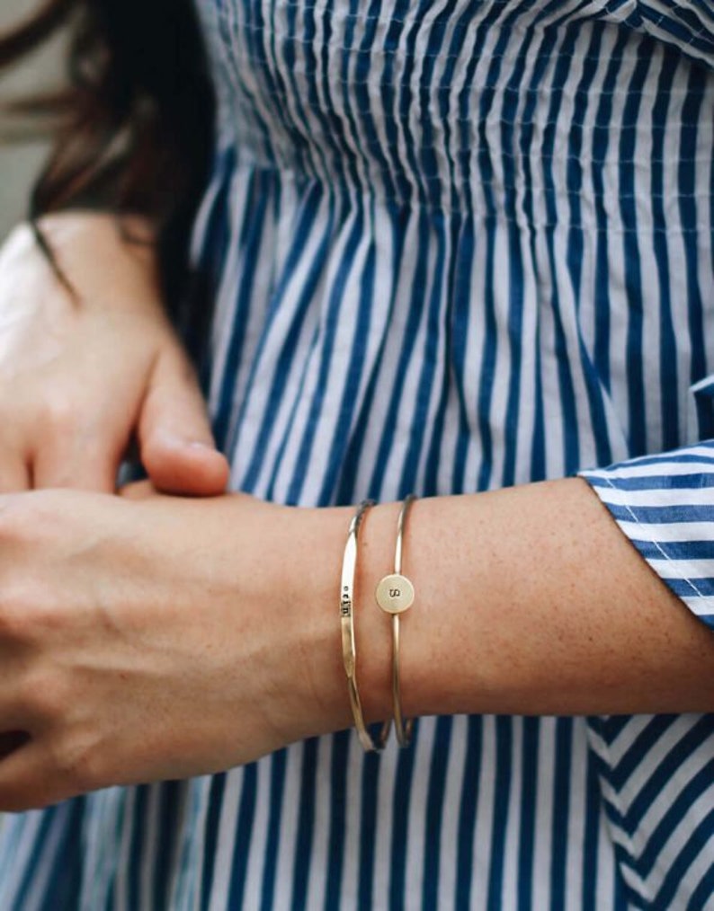 Initial Bangle Bracelet, Friendship Bracelet, Personalized Silver Gold Bracelet, Custom Gift For Her, Best Friend Bracelet, Bridesmaid Gift image 3