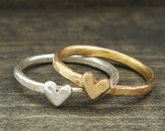 Itty Bitty Heart Stacking Ring, Valentines Day Gift, Dainty Heart Ring, Silver Heart Ring, Gold Heart Ring, Stackable Ring, Minimalist Ring