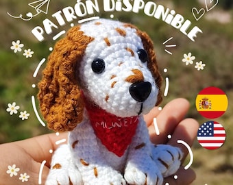 Crochet cocker spaniel dog amigurumi pattern, for key chains and desk, PDF Spanish and English, handmade gift, pet memory