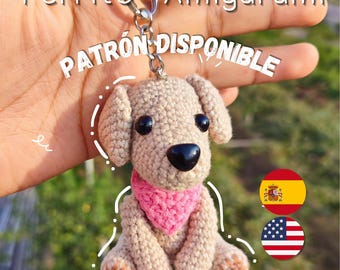 Labrador retriever amigurumi pattern, PDF in Spanish and English, Labrador retriever keychain, handmade gift, pet souvenir