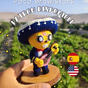 Poco Brawl Stars amigurumi crochet pattern, PDF in Spanish and English, desk ornament, handmade gift, Brawl Stars dolls