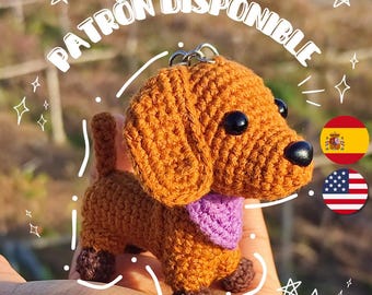 Amigurumi dachshund dog pattern, dog keychain, dachshund dog crochet, PDF English/Spanish, handmade gift, memorial pet