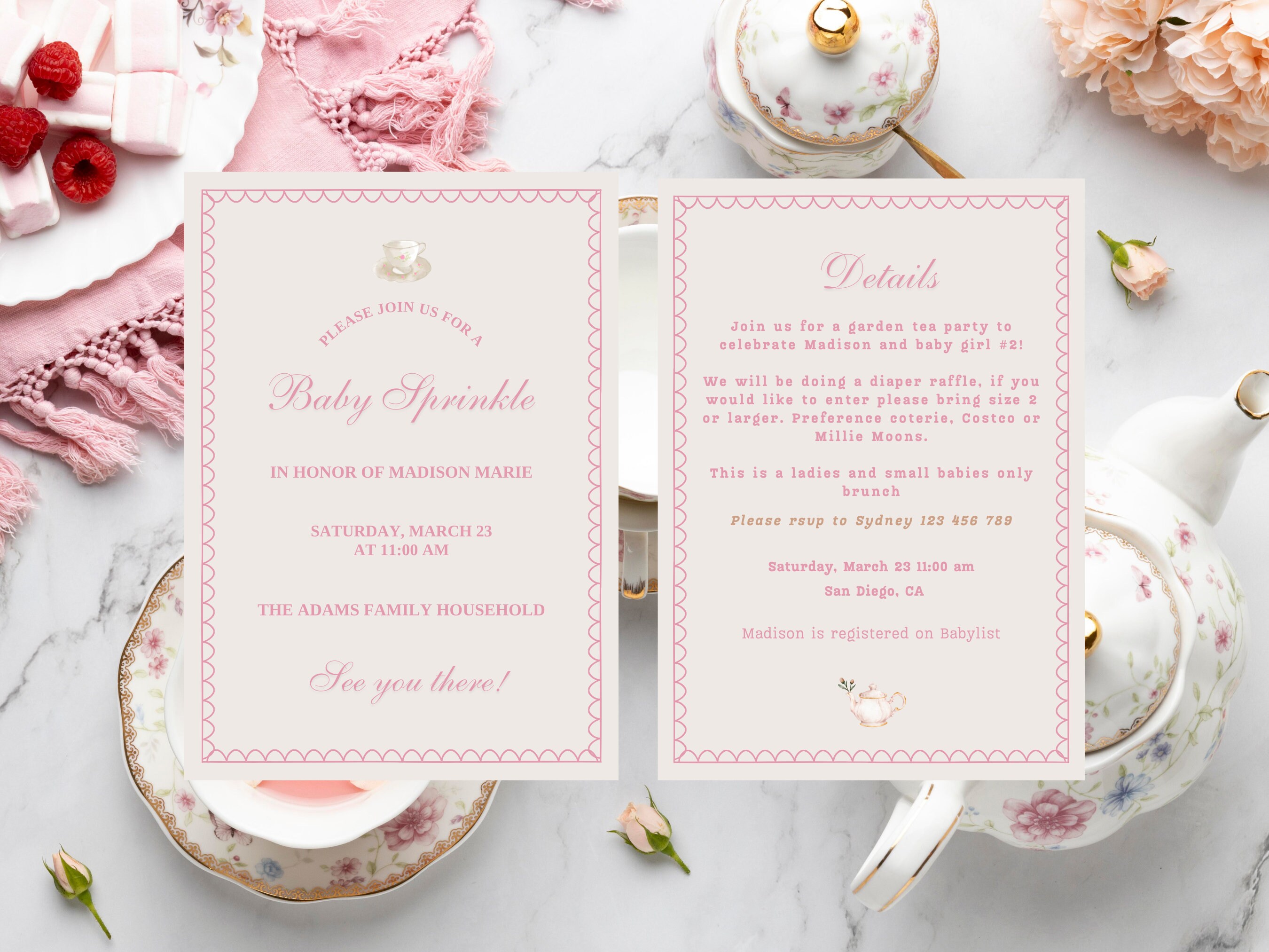 Garden Party Baby Sprinkle Invite Template | Tea Party Baby Sprinkle Invite  | Garden Baby Shower Invitation | Pink Baby Shower Invitation - Etsy, image size:2700x2025