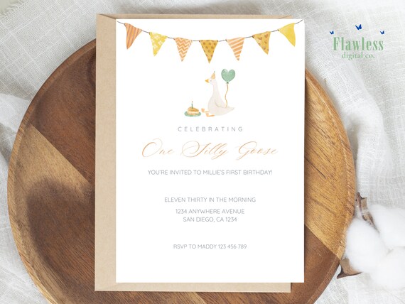 One Silly Goose Invitation Template | Silly Goose Invitation | First Birthday Invitation | Goose Birthday Invitation | Silly Goose Birthday
