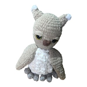 Tan Crochet Owl – Large Golden Eyed  Amigurumi  Plush – Handmade