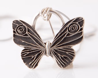 Wide Butterfly Pendant Handcrafted Fine Silver/PMC3/.999