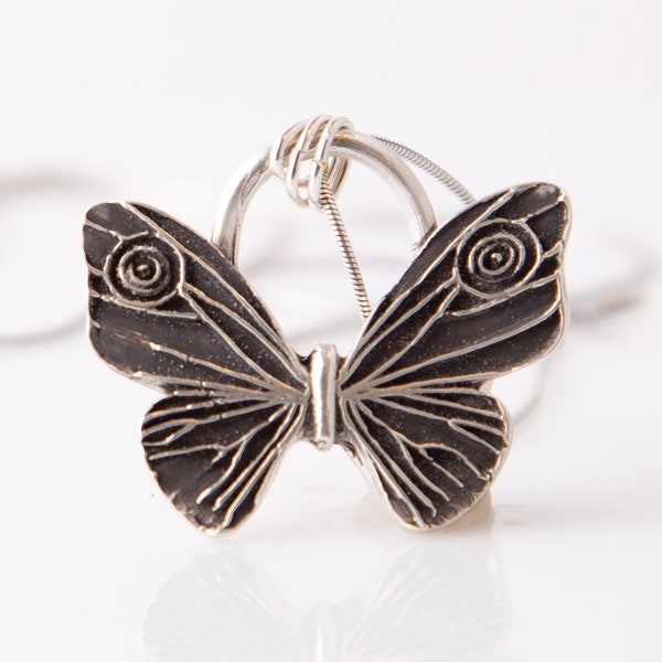 Wide Butterfly Pendant Handcrafted Fine Silver/PMC3/.999