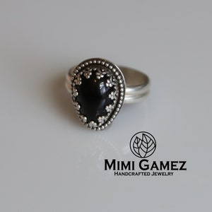 Black Onyx Ring, 925 Sterling Silver Ring, Handmade, Statement Ring, Gift for Her image 1