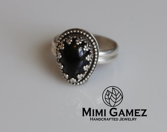 Black Onyx Ring, 925 Sterling Silver Ring, Handmade, Statement Ring, Gift for Her