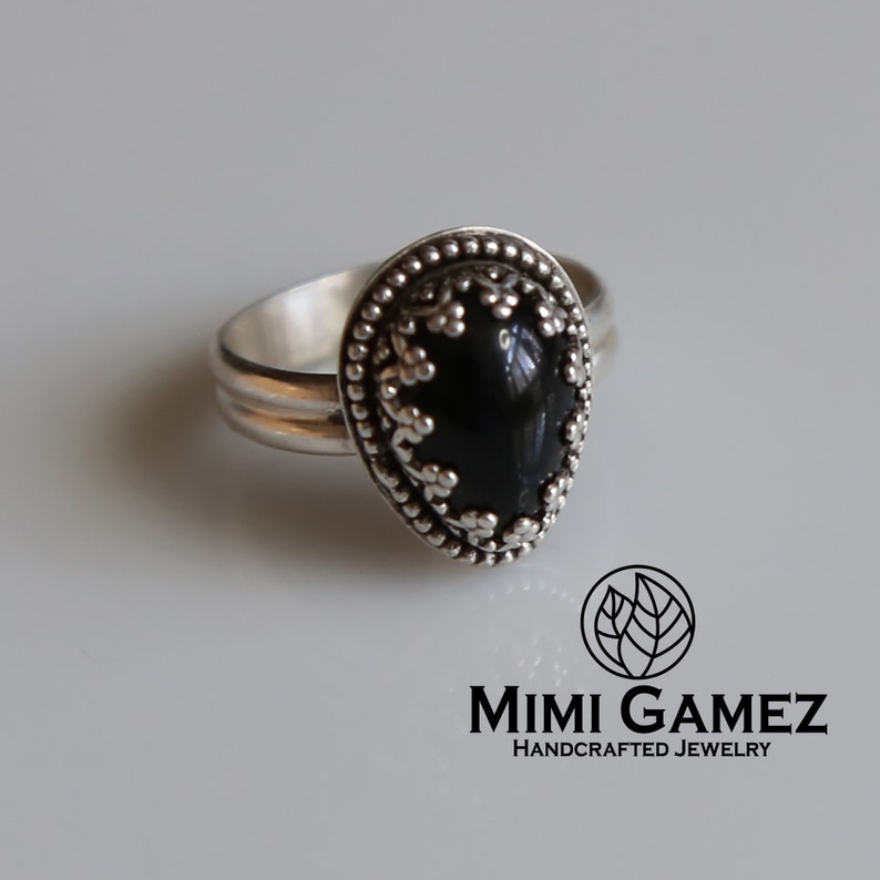 Black Onyx Ring, 925 Sterling Silver Ring, Handmade, Statement Ring, Gift for Her image 2