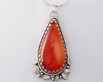 Carnelian Stone Pendant 925 Sterling Silver Handcrafted