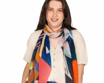 Libertine Abstrakter reiner Micromodal Schal | Leichte bunte künstlerische Wrap für Frauen Geschenkidee | Sommer Reise-Schal | DLUX Australien