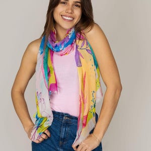 Nebula Multicolour Modal Silk Scarf | Lightweight Artistic Summer Wrap for Women Gift Idea | Colourful Abstract Fashion | DLUX Australia