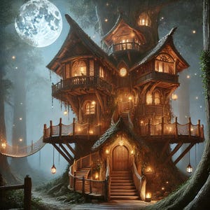 Luxurious Treehouse Astral Abode Portal Attunement Gift for Spirit Companions 3 Images Interior Exterior Remote Binding Activation