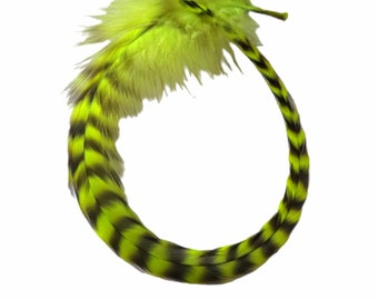 BRIGHT GREEN GRIZZLY Thick Long Feather Hair Extensions Plus 3 Free Crimp Beads, Up to 15" Long Thick Wide Long Euro Grizzly Hair Feathers
