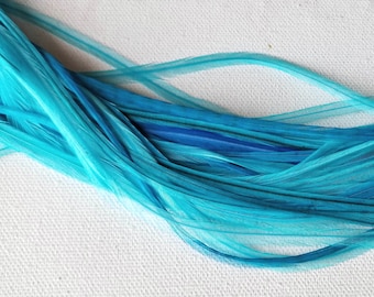 HAWAIIAN SURF Blue Skinny Feather Hair Extensions PLUS 3 Free Crimp Beads Seafoam Blue Hair Feathers