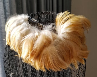 BLEACHED ROOSTER FEATHERS Top Stitched Feather Fringe Collar Wings Fursuit Cosplay Bodice Accessories Faux Fur